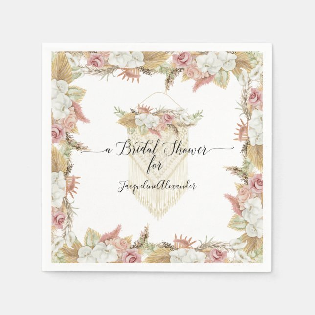 Elegant Botanical Rustic Greenery Floral Bridal Napkins (Front)