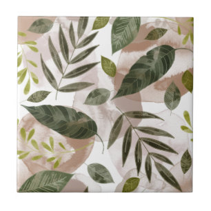 Elegant Botanical Safari Leaves Ceramic Tile