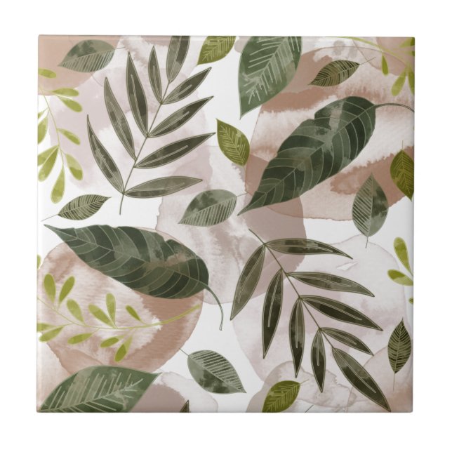 Elegant Botanical Safari Leaves Ceramic Tile (Front)