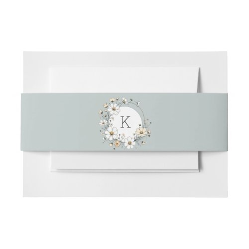 Elegant Botanical Sage Green Monogram Boho Floral Invitation Belly Band