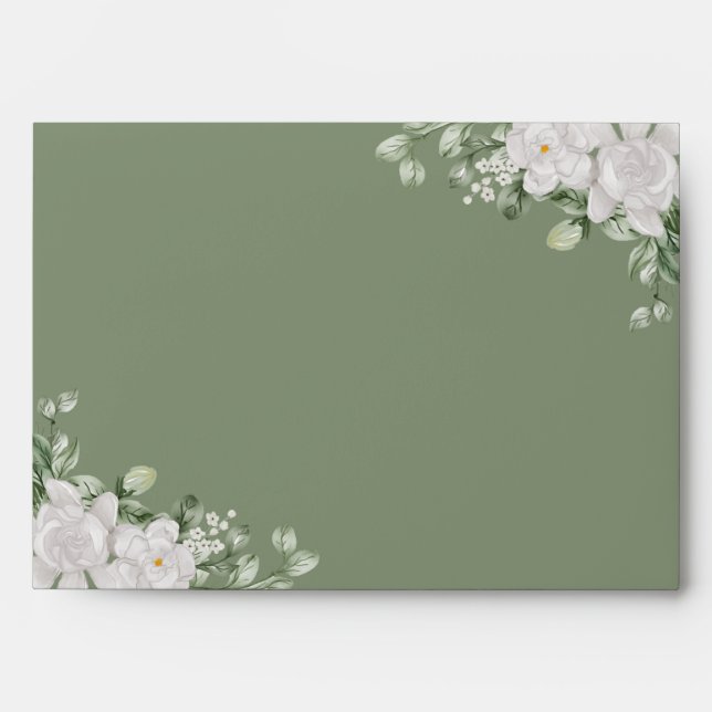 Elegant Botanical Sage Green Wedding Design Envelope (Front)