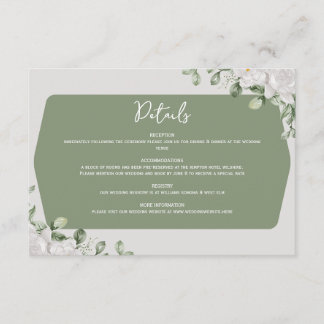 Elegant Botanical Sage Green White Floral Design Enclosure Card