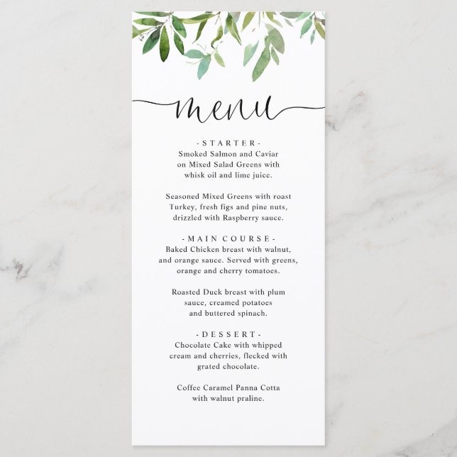 Elegant Botanical Sage Greenery Eucalyptus Script Menu (Front)