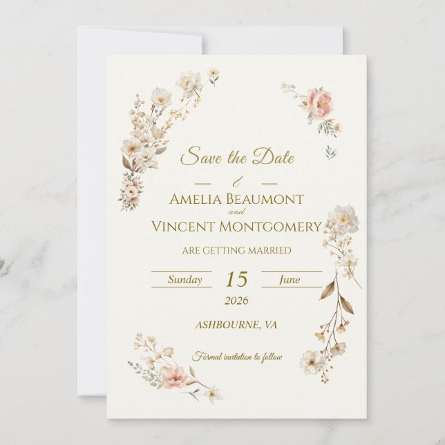 Elegant Botanical Save the Date Invitation (Front)