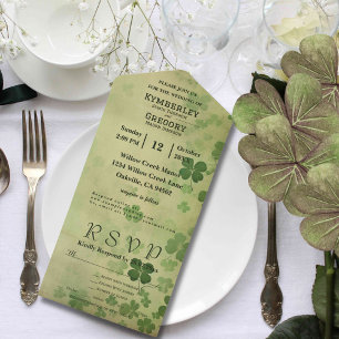 Elegant Botanical Shamrock Clover Irish Celtic All In One Invitation