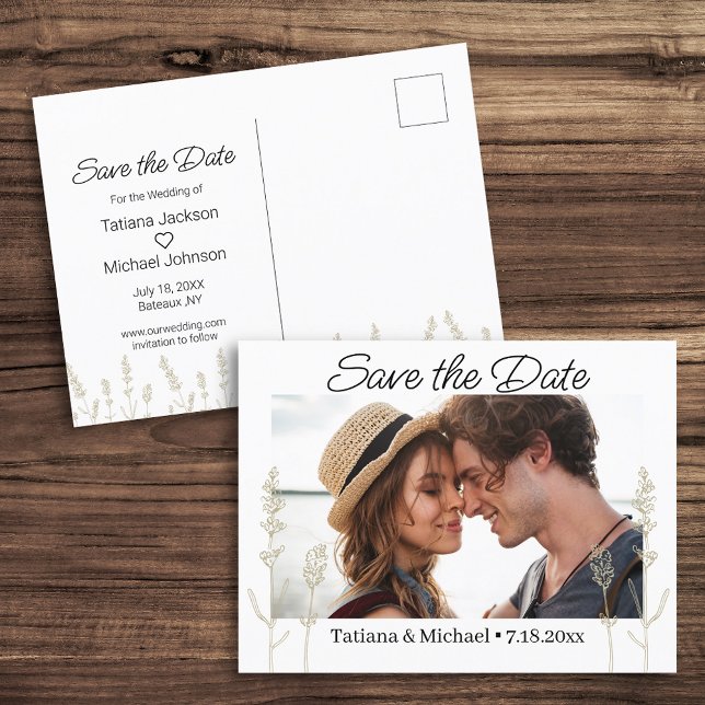 elegant botanical simple boho photo save the date  announcement postcard (Creator Uploaded)