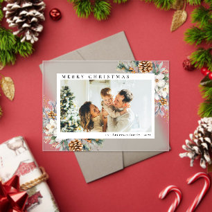 Elegant Botanical Simple Photo Christmas Card Acrylic Invitations