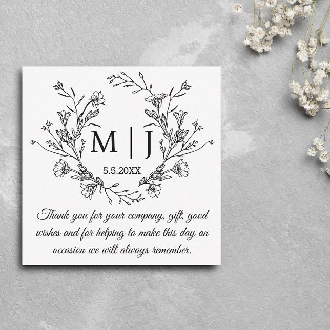elegant botanical simple thank you wedding  note card (Creator Uploaded)