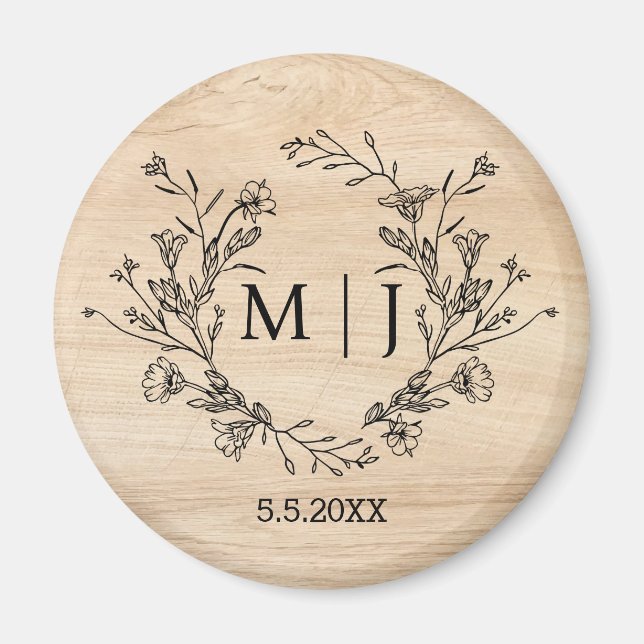 elegant botanical simple wedding rustic wood magnet (Front)