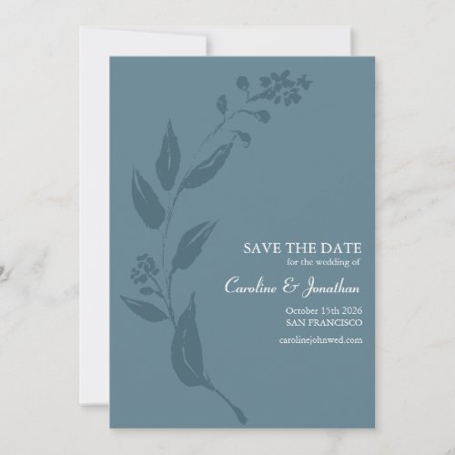 Elegant Botanical Teal Blue Minimalist Wedding Save The Date