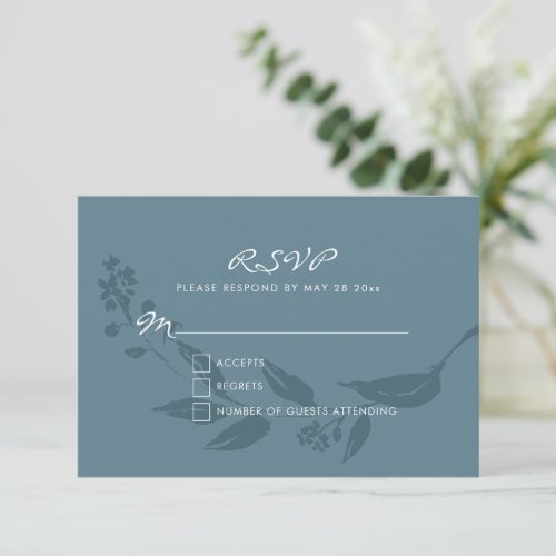 Elegant Botanical Teal Blue Silhouette Wedding  RSVP Card