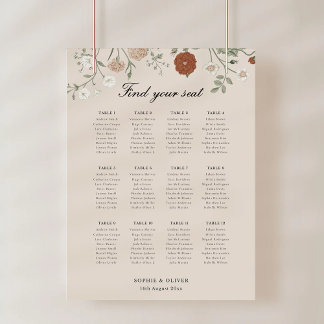 Elegant Botanical Terracotta Seating Chart Foam Bo Board