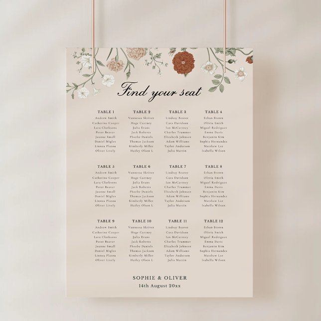 Elegant Botanical Terracotta Seating Chart Foam Bo Board (Creator Uploaded)