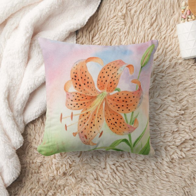 Elegant Botanical Tiger Lily Throw Pillow (Blanket)