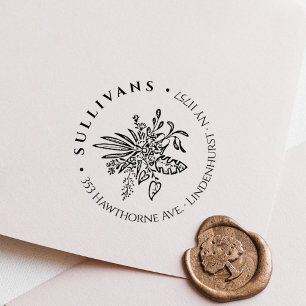 Elegant Botanical Tropical Bouquet Return Address Rubber Stamp