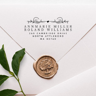 Elegant Botanical Two Last Names Return Address Rubber Stamp