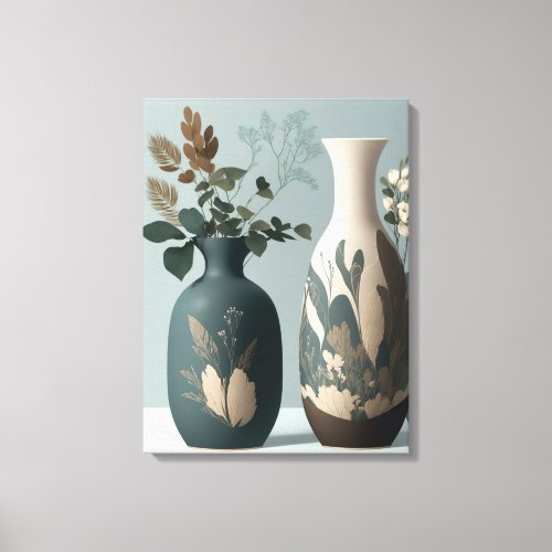 Elegant Botanical Vases Gold Detailed Floral  Ab Canvas Print