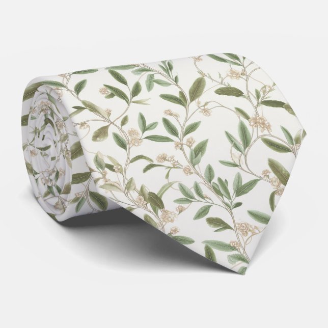 Elegant Botanical Vine Floral Pattern Neck Tie (Rolled)