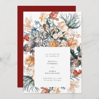 Elegant Botanical Vintage Flowers Painting Wedding Save The Date