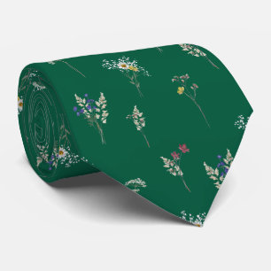 Elegant Botanical Vintage Wildflowers Green Neck Tie