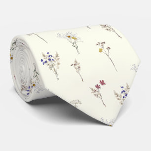 Elegant Botanical Vintage Wildflowers White Neck Tie