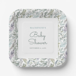 Elegant Botanical Watercolor Baby Shower Paper Plates
