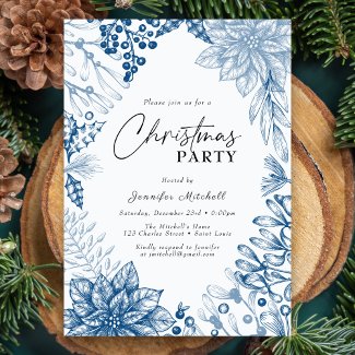 Elegant Botanical Watercolor Holly Christmas Party