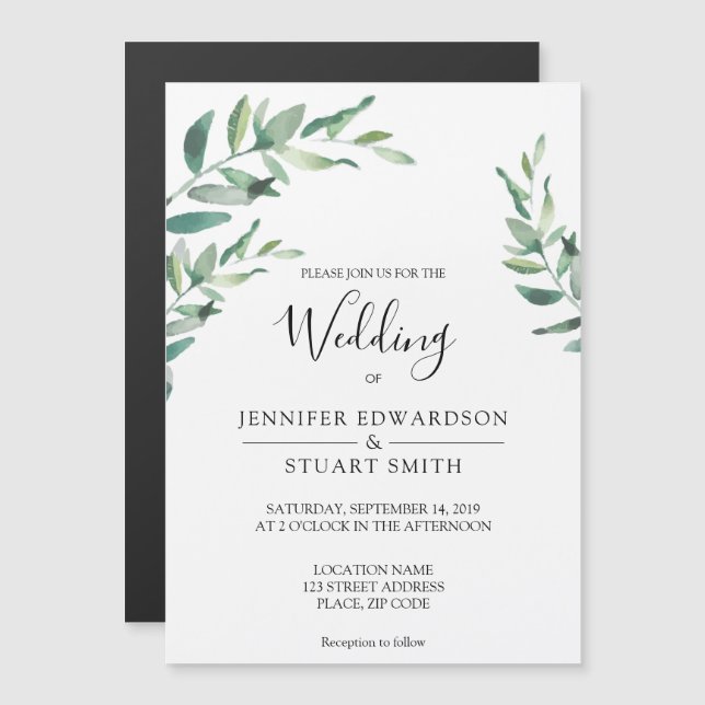 Elegant botanical watercolor leaves Wedding Magnetic Invitation (Front/Back)