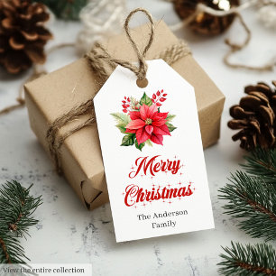 Elegant Botanical Watercolor Merry Christmas Tags