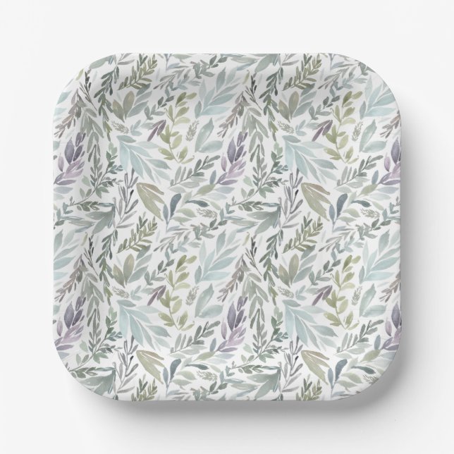 Elegant Botanical Watercolor Paper Plates (Front)