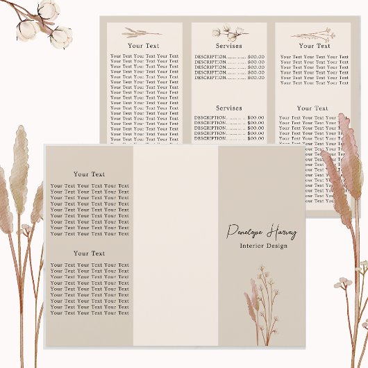 Elegant Botanical Watercolor Pink Trifold Brochure