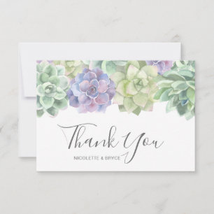 Elegant Botanical Watercolor Succulents Wedding Thank You Card