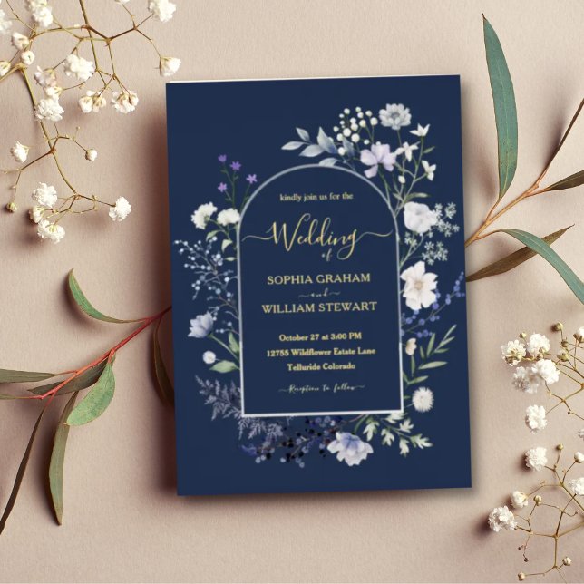 Elegant Botanical Watercolor Wildflower Wedding Foil Invitation (Creator Uploaded)
