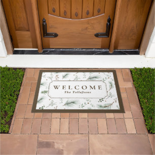 Elegant Botanical Watercolor Winter Holiday Doormat