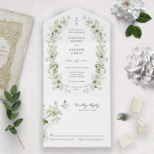 Elegant Botanical Wedding All In One Invitation