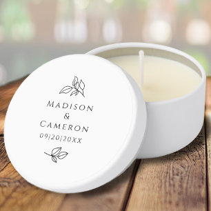 Elegant Botanical Wedding Black & White Custom Mini Candle Favors