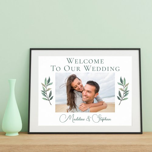 Elegant Botanical Wedding Couple Photo Welcome Poster