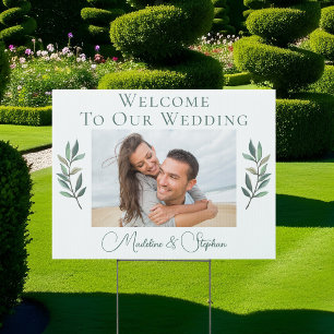 Elegant Botanical Wedding Couple Photo Yard Sign