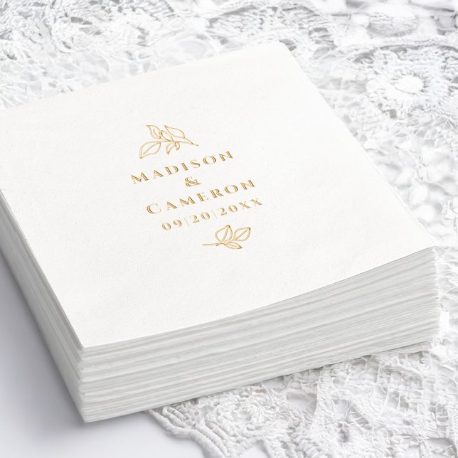 Elegant Botanical Wedding Custom Real Gold Foil Napkins (Elegant Botanical Wedding Custom Real Gold Foil Napkins)