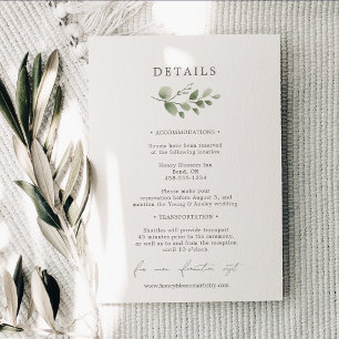 Elegant Botanical Wedding Details Enclosure Card