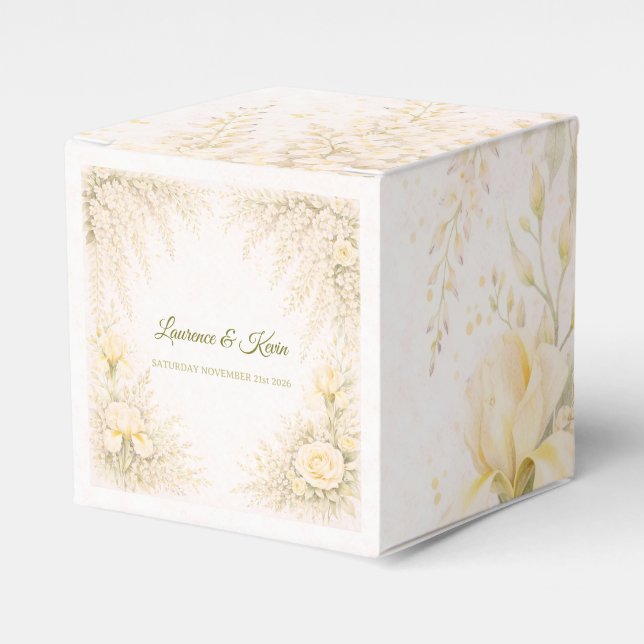 Elegant Botanical Wedding Favor Boxes (Front Side)