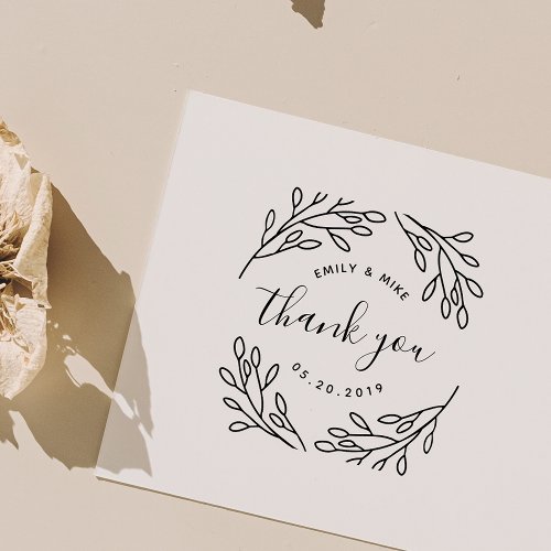 Elegant Botanical Wedding Favor Thank You Self_inking Stamp