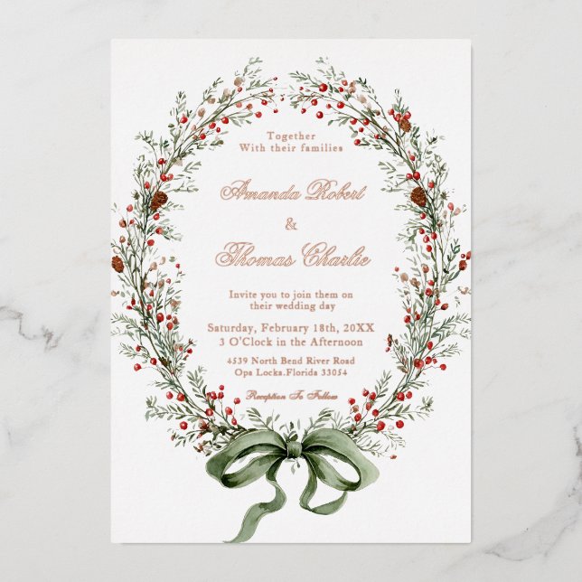 Elegant botanical Wedding  Foil Invitation (Front)