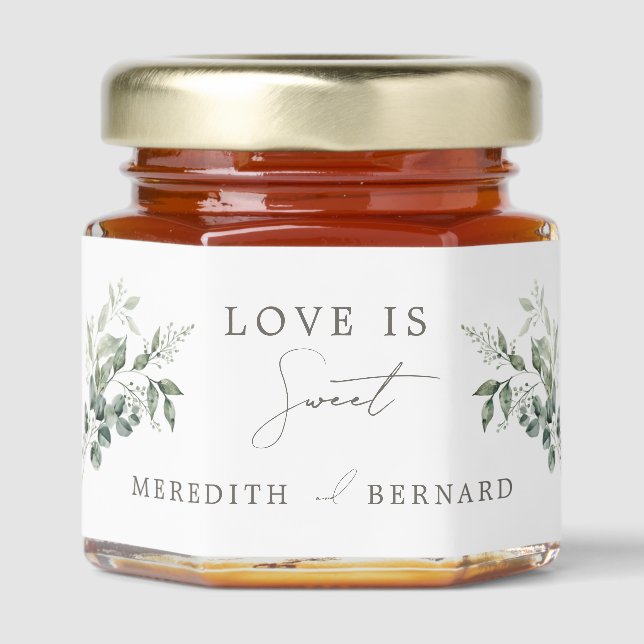 Elegant Botanical Wedding Honey Jar Favors (Front)