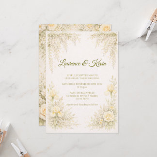 Elegant Botanical Wedding Invitation Green Floral 