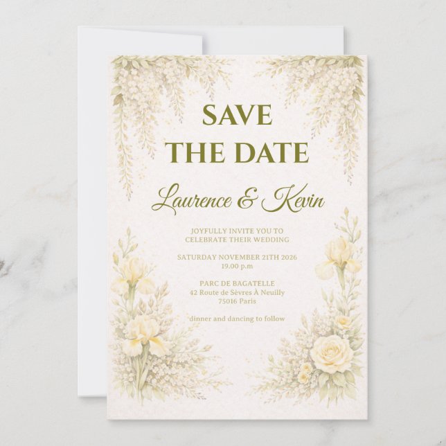 Elegant Botanical Wedding Invitation Save the date (Front)