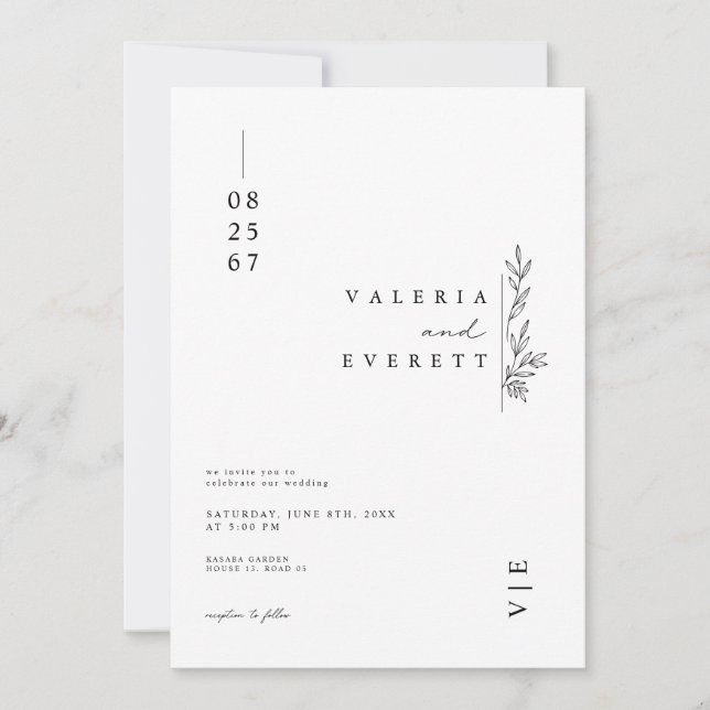 Elegant Botanical Wedding Invitation Set. (Front)