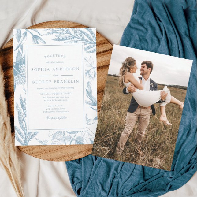 Elegant Botanical Wedding Invitation with Photo (Creator Uploaded)
