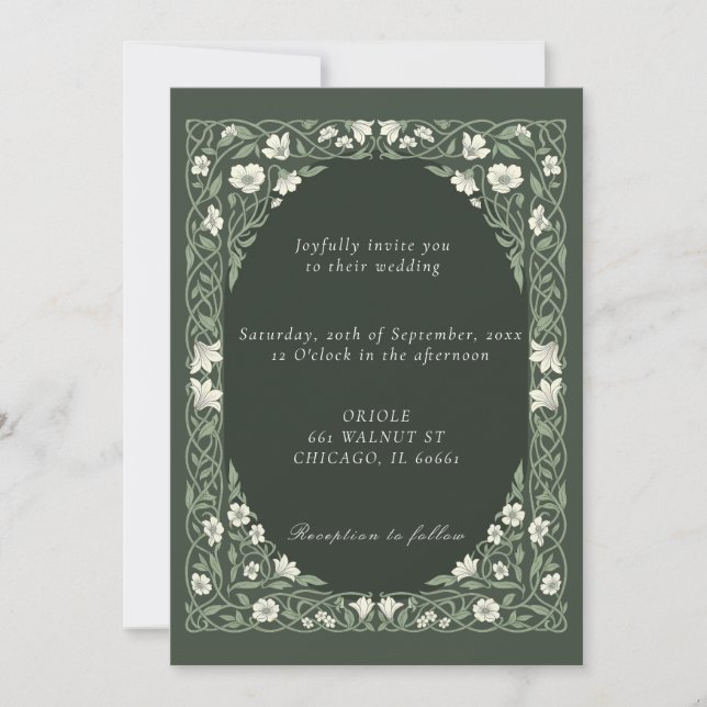 Elegant Botanical Wedding Invite Green Theme (Front)