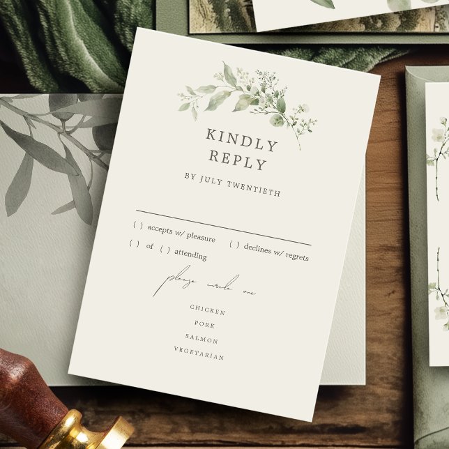 Elegant Botanical Wedding Menu RSVP Response Card (Creator Uploaded)